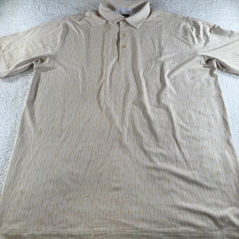 Waggle Golf Polo Shirt Short Sleeve Tan Wheat Cream Print Stretch Mens 2XL XXL - Picture 2 of 8